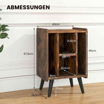 Standing shelf, 4 open shelves, Brown, 43 × 67.5 × 34.5 cm