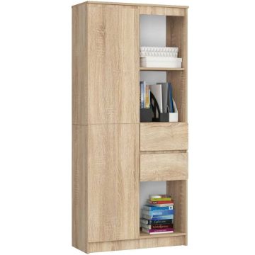 Lattiahylly R15, 7 hyllyä 1 ovi ja 2 laatikkoa, tammenvärinen, 80 × 180 × 35 cm