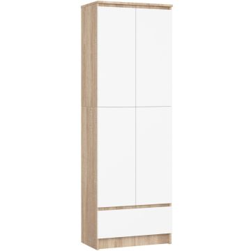 Lattiahylly ovilla ja laatikolla CLP R60, 2 ovea ja 1 laatikko, tammi/valkoinen, 60 × 180 × 35 cm