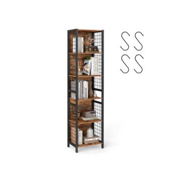Freestanding shelf VASAGLE LBC023B01, 4 shelves, 4 S-shaped hooks, Brown/black, 30 × 175.6 × 40 cm