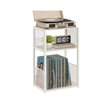 VASAGLE LET275W01 Floor-standing shelf, 3 tiers, up to 100 records, White, 43 × 69 × 30 cm
