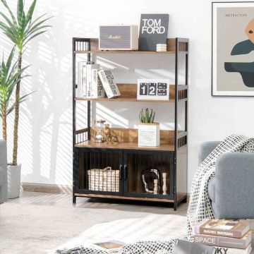 Freestanding cabinet, 3 shelves, 2 doors, Brown/black, 80 × 125 × 35 cm