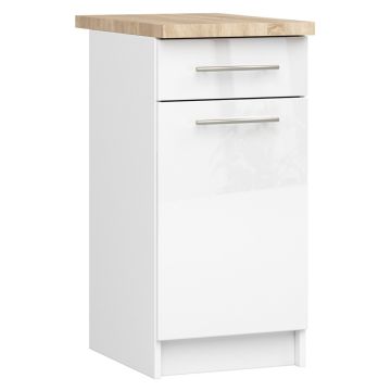Lattialle sijoitettava keittiökaappi AKORD OLIWIA S40, 1 ovi ja 1 laatikko, valkoinen, 40 × 85 × 46 cm