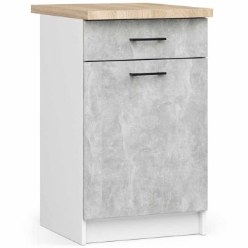 Lattialle sijoitettava keittiökaappi AKORD OLIWIA S50, 1 ovi ja 1 laatikko, valkoinen/harmaa, 50 × 85 × 46 cm