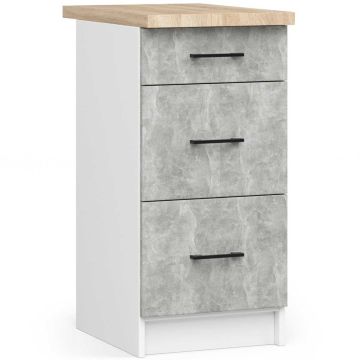Keittiökaappi OLIWIA S40, 3 laatikkoa, valkoinen/harmaa, 40 × 85 × 46 cm