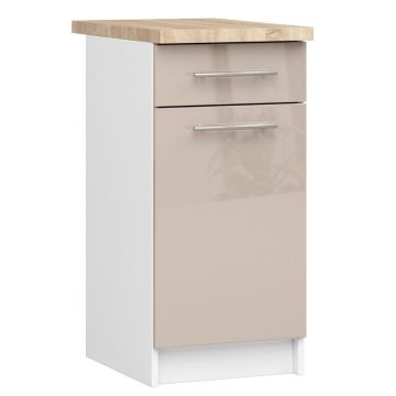 Lattiamallinen keittiökaappi OLIWIA S40, laatikon ja työtason kanssa, valkoinen/ruskea, 40 × 85 × 46 cm
