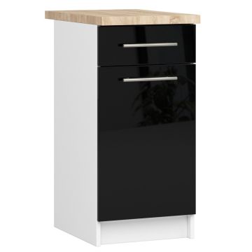Lattiamallinen keittiökaappi OLIWIA S40, laatikon ja työtason kanssa, valkoinen/musta, 40 × 85 × 46 cm