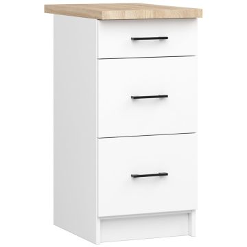 Lattialle asennettava keittiökaappi OLIWIA S40 SZ3, 3 laatikkoa työtasolla, valkoinen, 40 × 85 × 46 cm