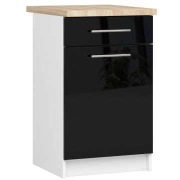 Lattiamallinen keittiökaappi OLIWIA S50, 1 ovi, 1 laatikko, valkoinen/musta, 50 × 85 × 46 cm