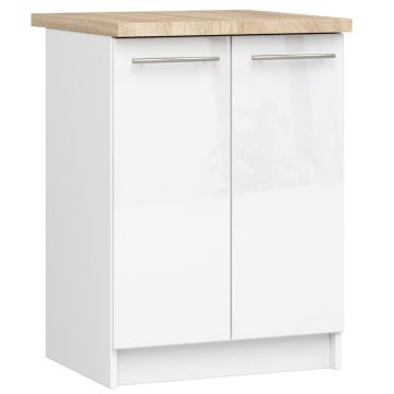 Lattialle sijoitettava keittiökaappi OLIWIA S60, 2 ovea, valkoinen, 60 × 85 × 46 cm