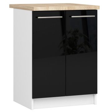 Lattiamallinen keittiökaappi OLIWIA S60 2D, 2 ovea, valkoinen/musta, 60 × 85 × 46 cm
