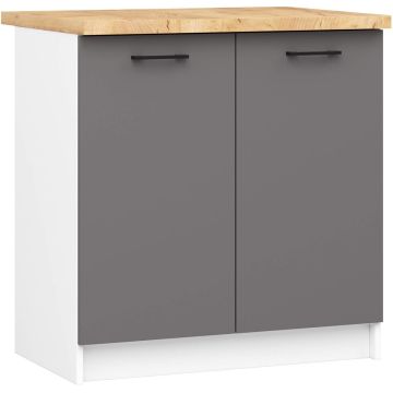 Lattiamallinen keittiökaappi OLIWIA S80, 2 ovea, valkoinen/harmaa, 80 × 85 × 46 cm