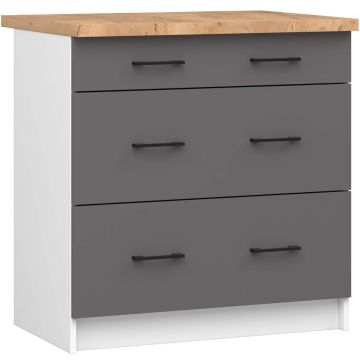 Lattiamallinen keittiökaappi OLIWIA S80, 3 laatikkoa, valkoinen/harmaa, 80 × 85 × 46 cm