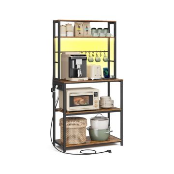 Pastatoma virtuvės spintelė VASAGLE, 8 kabliukai, Ruda/juoda, 80 × 168,4 × 40 cm