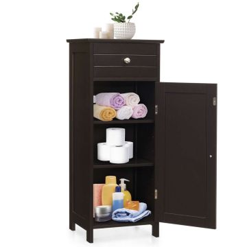 Freestanding bathroom cabinet, 1 door and 1 drawer, 35.56 × 87.63 × 30.48 cm