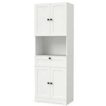 Lattialle sijoitettava kylpyhuonekaappi, 2 kaappia, laatikko ja avoin lokero, Valkoinen, 60 × 171,5 × 35 cm