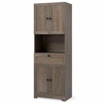 Lattialle sijoitettava kylpyhuonekaappi, 2 kaappia, laatikko ja avoin lokero, Harmaa, 60 × 171,5 × 35 cm