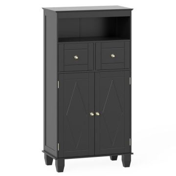 Freestanding bathroom cabinet, 2 drawers, 2 doors, Black, 56 × 108 × 30 cm