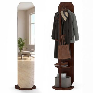 Freestanding mirror, 4 hooks, 2 shelves, 39.5 × 39.5 × 166.5 cm