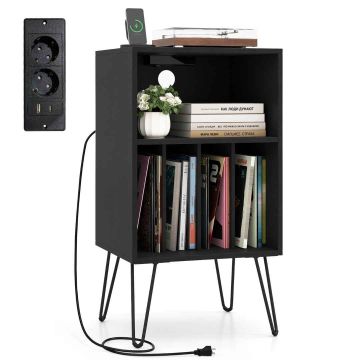 Turntable stand, 4 compartments, Black, 48 × 82.5 × 40 cm