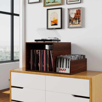 Turntable stand, up to 145 records, Brown, 66 × 67 × 45 cm