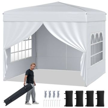 Gazebo, 4 side walls, White, 290 × 290 × 230–248 cm