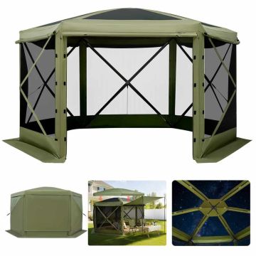 Павильон VEVOR FY10X10Military Green-6, Для 6–8 человек, 6 боковых панелей, Зелёный, 3 × 3 × 2,2 м