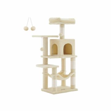 Kissan raapimapuu 112 cm tasoilla ja riippumatolla, beige