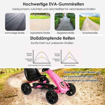 Poljettava lasten kartingauto, 3–8-vuotiaille, Vaaleanpunainen, 94 × 57,2 × 59,7 cm