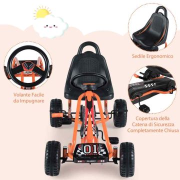 Pedal go-kart, adjustable seat, Orange, 86 × 50 × 55 cm