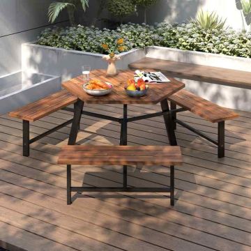 Picnic table, 3 benches, 6 seats