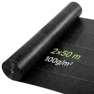 Rikkakasvukangas VEVOR, 100 g/m², Musta, 2 × 50 m
