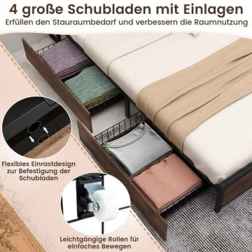 Platform bed, 4 drawers, 223.5 × 112 × 163 cm