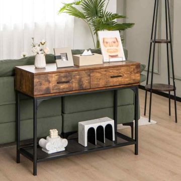 Industrial style console table with drawers, 100x35x76 cm, brown