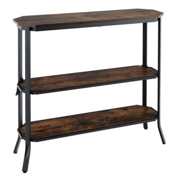 Pramoninis trijų pakopų konsolinis staliukas su metaliniu rėmu, retro rudas + juodas, 100x30x91 cm, 12 kg