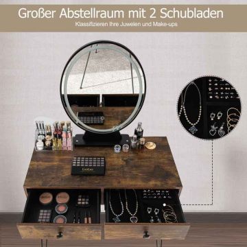 Industrial dressing table with mirror and stool, MDF, metal
