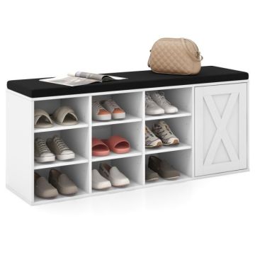 Hallway shoe bench, 9 shelves, 1 cabinet, 110.5 × 49.5 × 30.5 cm