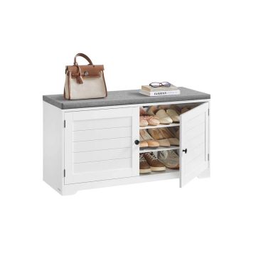 Hallway shoe bench VASAGLE LSB044, 3 levels, with storage compartment, White/gray, 101 × 35.5 × 52.5 cm
