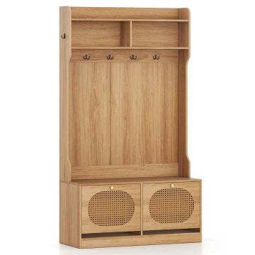 Hallway set, 2 hooks and shoe bench, 101.6 × 180.34 × 40.64 cm