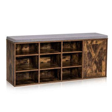 Hallway Bench, 9 Shelves and 1 Cabinet, Brown, 110.5 × 49.5 × 30.5 cm