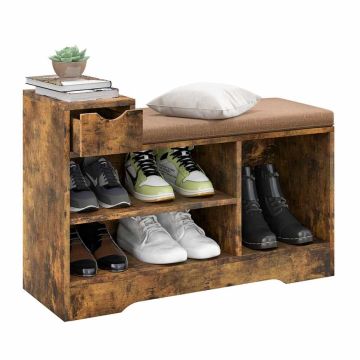 Eteisen penkki, 1 laatikko, 3 avointa hyllyä, Ruskea, 81,28 × 53,34 × 30,48 cm