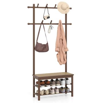Hallway bench, 11 hooks, brown/natural, 71 × 170 × 30 cm