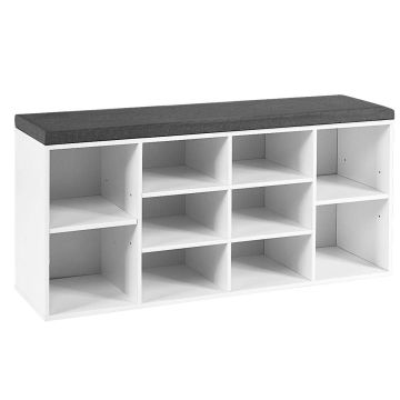 Eteisen penkki, 6 säilytystilaa, Valkoinen, 104,14 × 48,26 × 30,48 cm