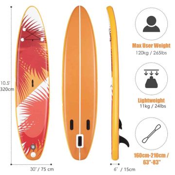 Inflatable paddle board, 3 removable fins, 320 × 75 × 15 cm