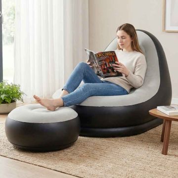 Inflatable chair with pouf, 1 seat, 104.14 × 127 × 90.17 cm
