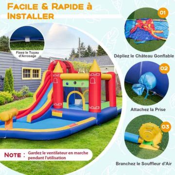 Inflatable Children's Play Castle, 9 in 1, Multicolored, 624 × 270 × 235 cm