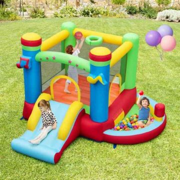 Inflatable children's play castle, slide, ball pit, Multicolor, 116 × 114 × 75 inches