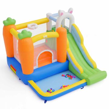 Inflatable children's play castle, with slide and basketball hoop, 280.67 × 245.11 × 193.04 cm