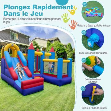 Inflatable children's play castle, with slide and climbing wall, 340 × 335 × 233 cm