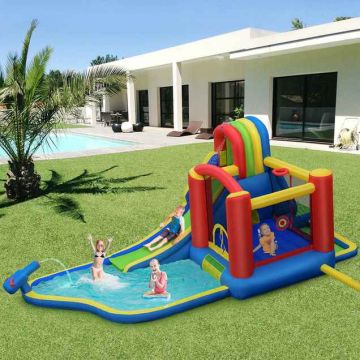 Inflatable water slide, with pool and play areas, 19 × 9 × 7.5 ft